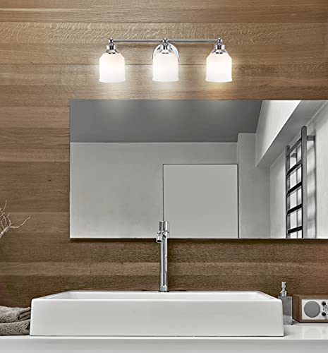 Image of JONATHAN Y 24 inch Chrome Modern Farmhouse LED Vanity Light Wall Sconce Fixture, Frosted White Glass Shade, Dimmable Wall Lamp for Bathroom Mirror Kitchen Sink, UL Listed (JYL7551A)
