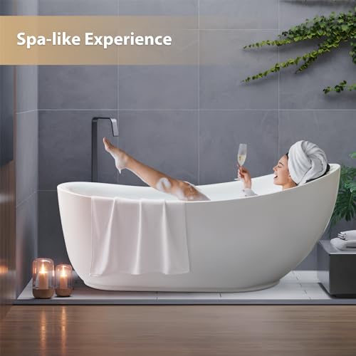 Vanity Art 71 inch Free standing Tub Acrylic Bathtub Modern Stand Alone Soaking Tub With Polished Chrome UPC Certified Round Overflow and Pop-Up Drain VA6512-L (Faucet not included)