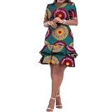 BAZINRICHE African Dresses for Women Ankara Clothing Short Sleeve Dress Wax Print