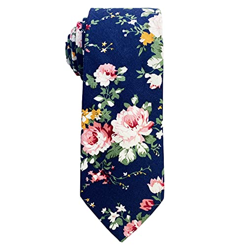 May Lucky Men s Skinny Tie Floral Print Cotton Necktie Slim Floral Ties for Wedding Party (04)