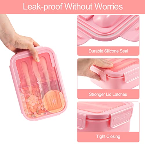 Caperci Classic Bento Box Adult Lunch Box for Older Kids - Leakpoof 47 oz 3-Compartment Lunch Containers for Adults and Teens, Built-in Utensil Set, Ideal for On-the-Go Balanced Eating, Pink - Image 4