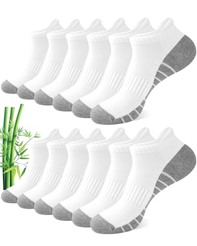 Blu Ninfee Bambus Sneaker Socken Herren 43-46 Atmungsaktive Kurze Sportsocken mit Gepolstert Anti Geruch Laufsocken Knöchelsocken Sneakersocken für Sommer 6 Paar Weiß