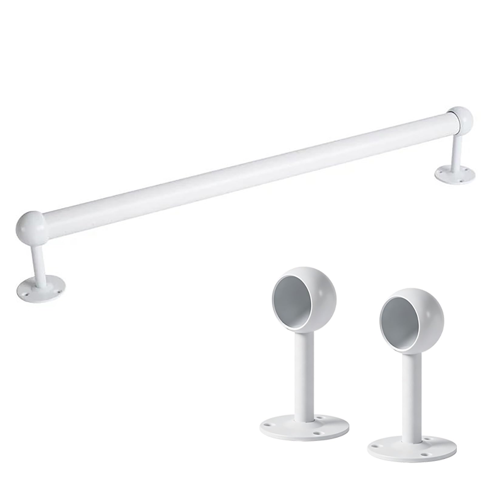 Wardrobe Rail White/Black Clothes Hanging Rod Bracket, Ceiling/Wall Closet Hanger Pole