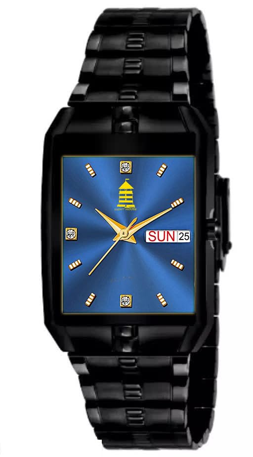 LIGHT HOUSE Square Shape Quartz Analog Mens Watch with Blue Dial & Black Colored Stainless Steel Strap (B0CLLQ549W) Amazon Price History, Amazon Price Tracker