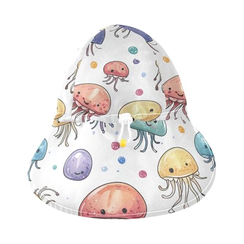 Kids Sunhat Boys Beach Unique Girls UPF 50+ Neck Flap Beach Essentials Colorful Cartoon Jellyfish3