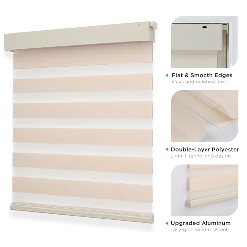 Joydeco No Drill Zebra Blinds for Windows, Cordless Day & Night Dual Sheer Roller Shades, Easy Installation, Free-Stop Lift System, Light Filtering Privacy Blinds for Home(Beige,28" W x 75" H)