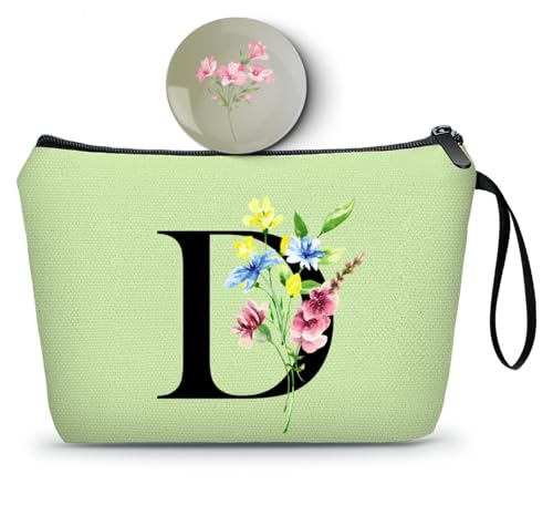 A-Z Personalized Bride Gifts, Green Initial Makeup Bag with Mirror, D