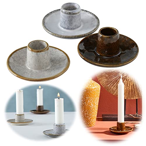 LS-LebenStil 3-Fach Keramik Stabkerzen Kerzenständer 9x6cm 3er Set...