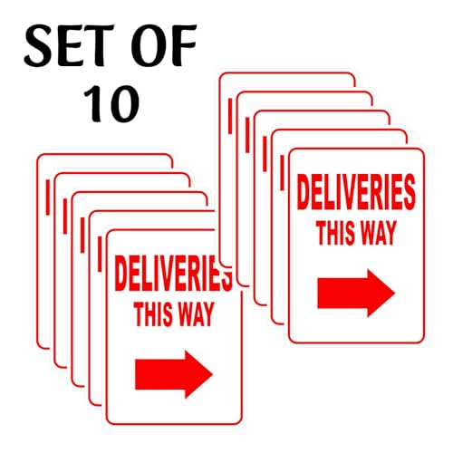 Image of CVANU Deliveries This Way Warning Safety Self-Adhesive Waterproof PVC Vinyl Sign Sticker Size (11.7inchX8.3inch) Pack of 10