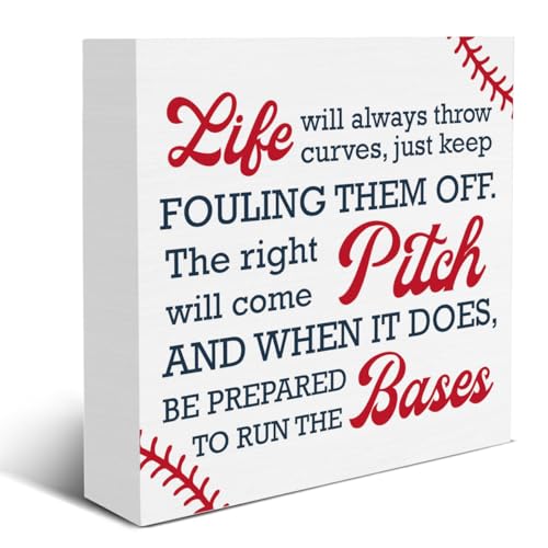 Baseball Sign Inspirational Baseball Wood Box Sign Baseball Player Lover Fans Home Shelf Tabletop Decor 5 X 5 Inches