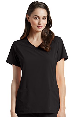 White Cross Fit V-Neck Scrub Top With Princess Seaming For Women 748 Black #TOP24