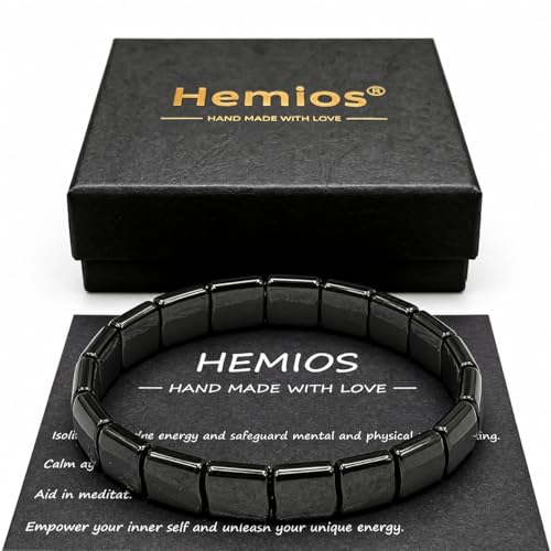 Hemios Hematite Bracelet Men for Daily Focus Business and Gym Wear Black Stone Stretch Bracelet for Men Meaningful Gift for Him (Flower)