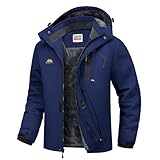 WULFUL Men's Ski Jackets Warm Winter Snow Windbreaker Resistant Snowboard Fleece Coat Mountain Waterproof Parka with Hood Navy Large
