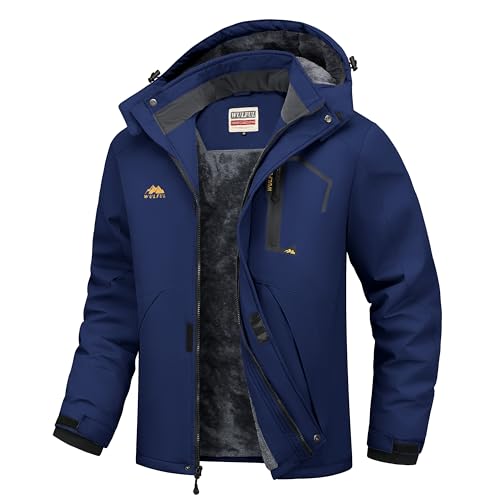 WULFUL Men's Ski Jackets Warm Winter Snow Windbreaker Resistant Snowboard Fleece Coat Mountain Waterproof Parka with Hood Navy X-Large
