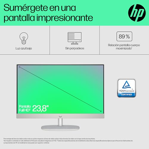 HP All-in-One 24-cr0007ss – Desktop-PC 23,8 Zoll FHD (AMD Ryzen 5 7520U, 16 GB RAM, 512 GB SSD, AMD Radeon Graphics, Windows 11 Home), Weiß, spanische QWERTY-Tastatur