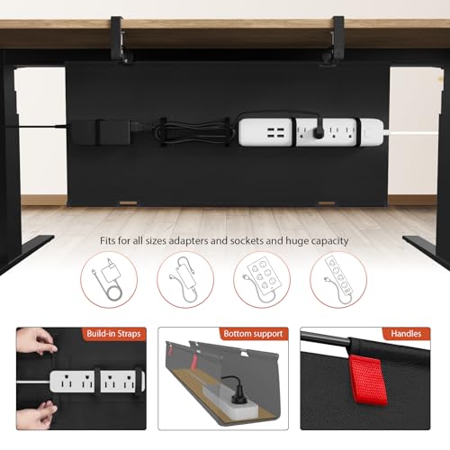Image of Univivi No Drill Under Desk Cable Management Tray, 28 inch Cord Organizer for Table, Clamp /Screw Mount Desk Cable Management, Premium Fabric Cable Management Tray for Office, Home