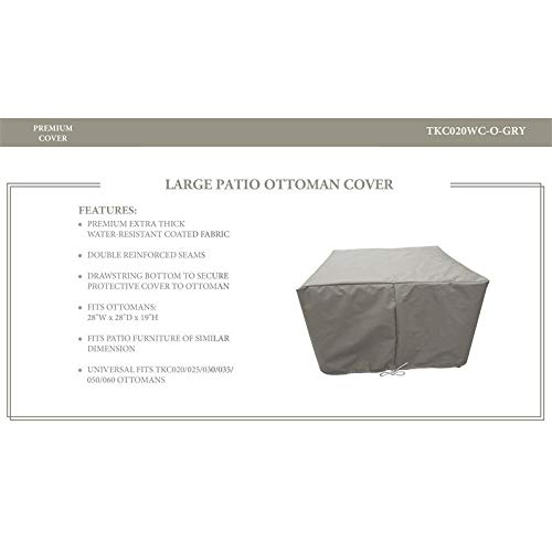 TK ClassicsTKC020WC-O-GRY Barbados/Florence/Miami/Fairmont/Cape Cod/Venice/Manhattan/Laguna Ottoman Protective, Grey Covers and Storage