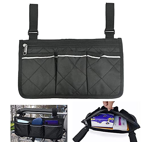 QUCUMER Rollstuhltasche für Armlehne Tasche Rollstuhl Groß mit 3 Fächern & Reflektierenden Aufbewahrungstasche für Rollstühle Hinten Wasserdichte Rollstuhl Seitlich für Rollstühle Hängegriff
