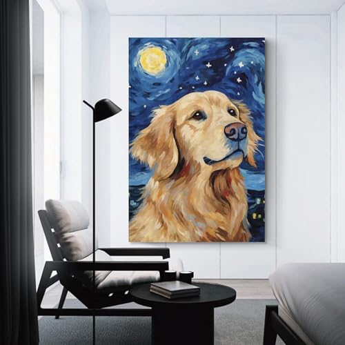 Impressions Golden Retriever Night tableau décoration murale chambre