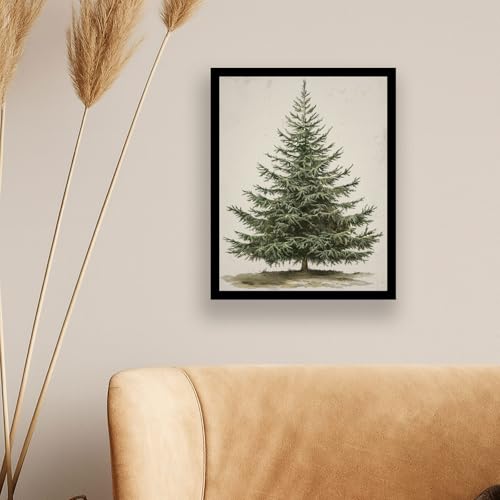 Image of Vintage Christmas Tree Print, Rustic Pine Tree Winter Wall Art, Botanical Christmas Decor for Farmhouse Holiday Home, Cottagecore Seasonal Poster for Living Room Bedroom Entryway
