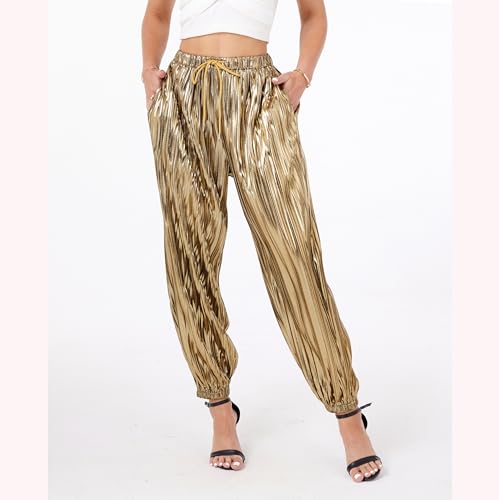 Fakanhui Women's Metallic Jogger Pants Sequin Gold Silver Casual Dress Evening Party Clubwear Trouser3