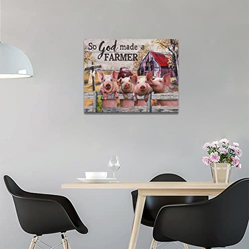 Farmhouse Pig Decor Wall Art Funny Pig Country Canvas Print Rustic Painting Modern Home Framed Artwork For Living Room Bedroom Ready To Hang 16"X12" #TOP3
