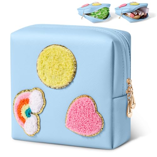 Image of Period Bag for Teen Girls Shark Week Pouch Portable Sanitary Pad Bags for Period Teen Period Pads Pouch for Panty Liners, Tampons, Menstrual Cup - Blue