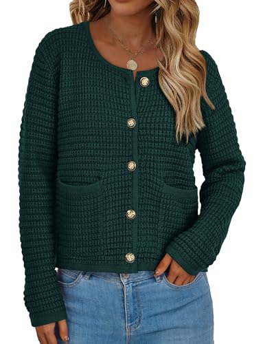 PRETTYGARDEN Women Knit Cardigan Sweaters Fall Fashion Long Sleeve Open Front Button Down Trendy Casual Jacket Winter Clothes