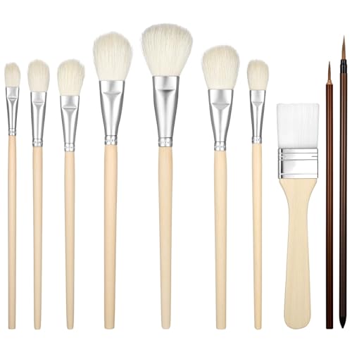 10 Pcs Pottery Glaze Brushes, Glazing Goat Hair Blending Brush, Painting Ceramic Brushes, Paintbrush Underglaze Brush, Art Paintbrush Tool For Canvas Oil Pottery Canvas