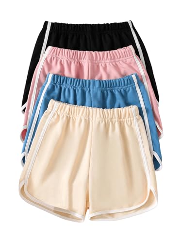 Verdusa Pacote com 4 shorts esportivos casuais com cintura elástica contrastante, Multicor, 10 Anos