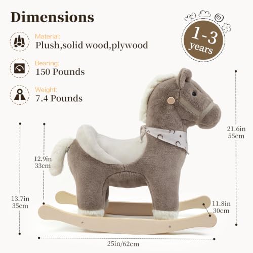 Rocking Horses Ages 1-3 Wooden Toddler Rocking Horse Plush Ride on Horse Toy with Realistic Sound Brown Horse Rocker for Toddlers 1 Year Old Soft Stuffed Filling Rocker Birthday Party Shower Gift by JOLIE VALLÉE TOYS & HOME - Used condition - Image 2
