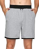 Sykooria Pantalones Cortos Pijama Hombre de Algodón Verano Pantalones de dormir Cintura Con Cordón Pantalones cortos de Salón Pantalones cortos deportivos Con Bolsillos-Gris S