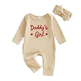 NEVUQO Baby Girl Valentines Day Outfit Knit Ribbed Jumpsuit Daddys Heart Ruffle Butt Romper Newborn One Piece Clothes (Beige, 6-12M)