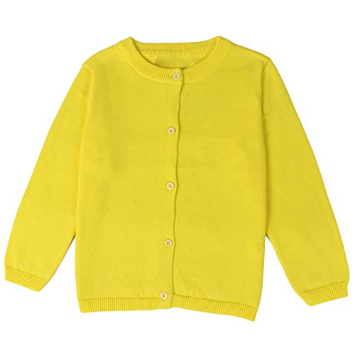 ASHERANGEL Little Girls Basic Crew Neck Solid Fine Knit Cardigan Sweaters Yellow 4T