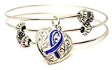 Colon Cancer Blue Lace Heart Awareness Ribbon Triple Wire Adjustable Bracelet Made in the USA