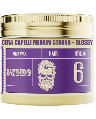 BANDIDO Aqua Wax Viola n°6 – Cera Capelli Uomo a Tenuta Media e Brillantezza a Lunga Durata – Cera per Capelli Uomo Profumo Chewing-Gum – Hair Fiber per Tutti i Tipi di Capelli – 125ml