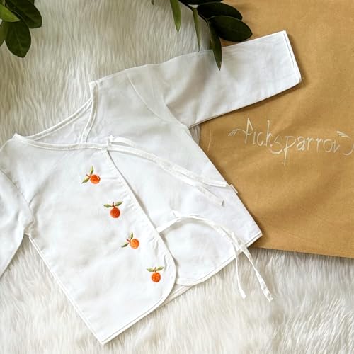 Image of Picksparrow Pure Cotton Embroidered Newborn Baby Clothes /Jhablas /Vests (Full Sleeve, Set of 3)