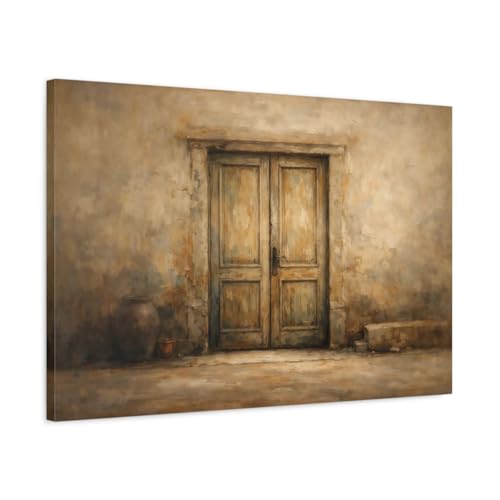 Impression canvas porte vintage marron et beige, châssis bois épais 3 cm