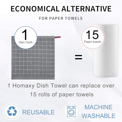Image of Homaxy 100% Cotton Terry Kitchen Dish Cloths, 6 Pack, Grey