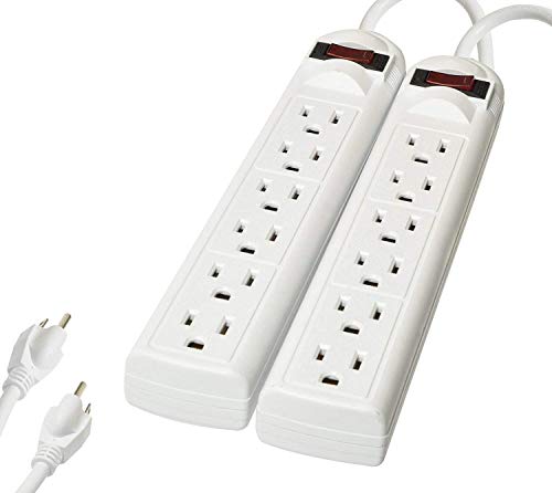 Digital Energy 2-Pack 6 Outlet Power Strip 450J Surge Protector with 3 Foot Extension Cord (White)