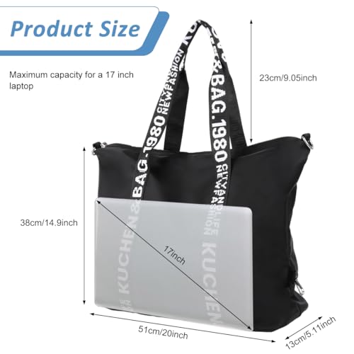 Image of PALAY Travel Bag Black Oxford Cloth Gym Bag Waterproof Letter Print Strap Crossbody Bags Large Capacity Zip-up Mommy Duffle Bags for Travelling