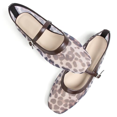 Image of TN TANGNEST Leather Flats for Women Retro Mary Jane Flats | Comfortable Square Toe Slip On Flats with Buckle Strap, Soft Work Flats Office Shoes