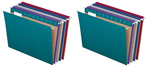 Pendaflex Recycled Hanging File Folders, Letter Size, Assorted Jewel-Tone Colors, Two-Tone for Foolproof Filing, 1/5-Cut Tabs, 25 Per Box (81667) (Tw? P?ck)