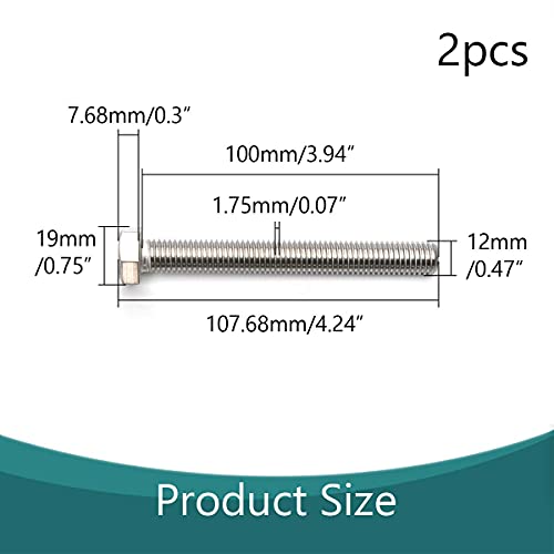 Image of Heyiarbeit M12 Hex Bolt M12-1.75 x 100mm UNC Hex Head Screw Bolts 304 Stainless Steel Fully Threaded Hex Tap Bolts 2pcs