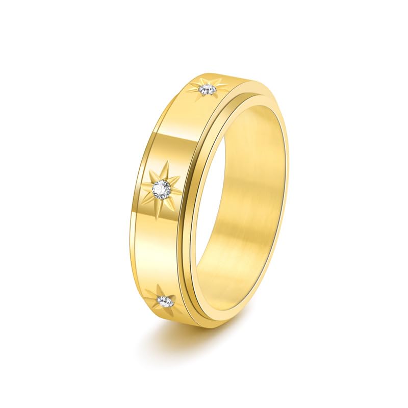 Bague anti-stress tournante en acier motif soleil pour calmer l'anxiété