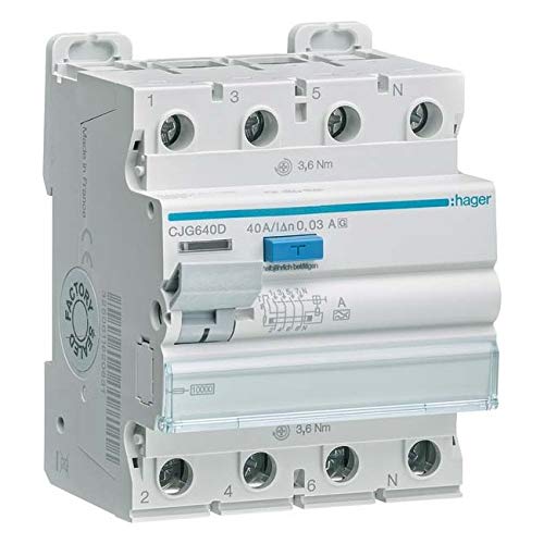 Hager CJG640D CJG640D wyłącznik bezpieczeństwa FI A 4-biegunowy 40 A 0,03 A 400 V