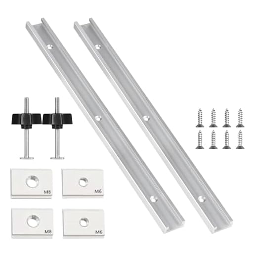 2 Stück 400mm T Nut Schiene aus Aluminiumlegierung, T-Track Gleitschiene mit Schrauben, T Nut Gleitschiene Gehrungsschiene Set für Holzbearbeitung, Enthält 2 M8 Griff 2 M6 und 2 M8 Gleitblock