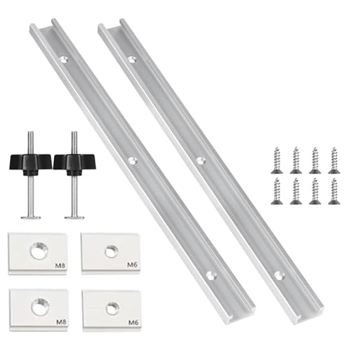 2 Stück 400mm T Nut Schiene aus Aluminiumlegierung T-Track Gleitschiene mit Schrauben T Nut Gleitschiene Gehrungsschiene Set für Holzbearbeitung Enthält 2 M8 Griff 2 M6 und 2 M8 Gleitblock