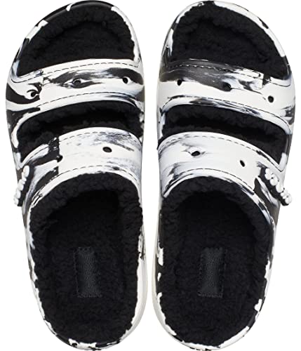 Image of Crocs Unisex-Adult Classic Cozzzy Sandals, Fuzzy Slippers and Slides, Black /White, 15 Men /17 Women