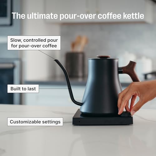 Image of Fellow Stagg EKG Pro Studio Edition Electric Gooseneck Kettle - Pour-Over Coffee, Tea, Quick Heating, Precise Temperature Control, Scheduling, Built-in Brew Timer-Matte Black with Walnut Handle, 0.9 L
